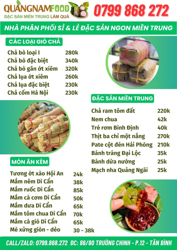 Menu đặc sản miền trung