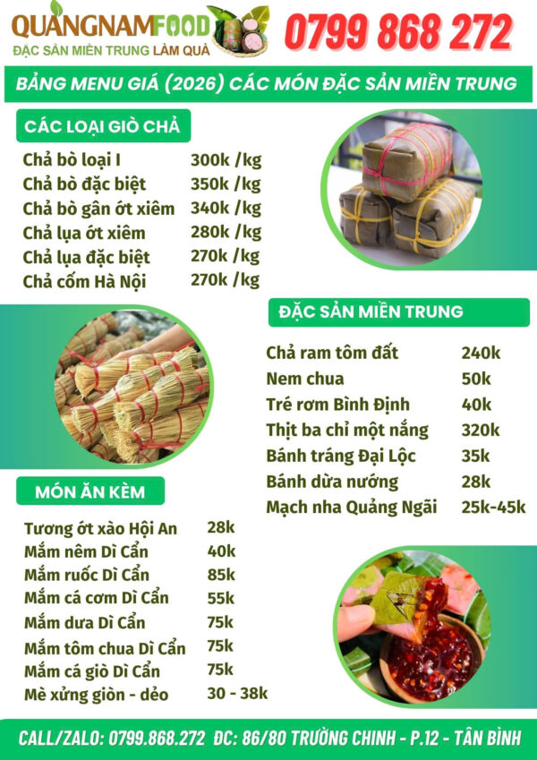 Thực đơn đặc sản miền Trung tại Quang Nam Food