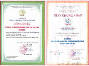Giấy chứng nhận cấp tỉnh mà Nam Khánh đạt được