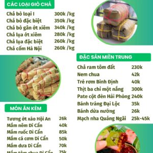 Menu đặc sản miền trung cửa hàng quangnamfood